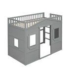 Twin Size Wooden House Loft Bed With Ladder