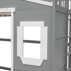 Twin Size Wooden House Loft Bed With Ladder