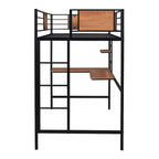 Metal Loft Bed Twin Size with Desk and Shelves