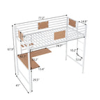 Metal Loft Bed Twin Size with Desk and Shelves