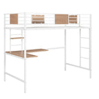 Metal Loft Bed Twin Size with Desk and Shelves