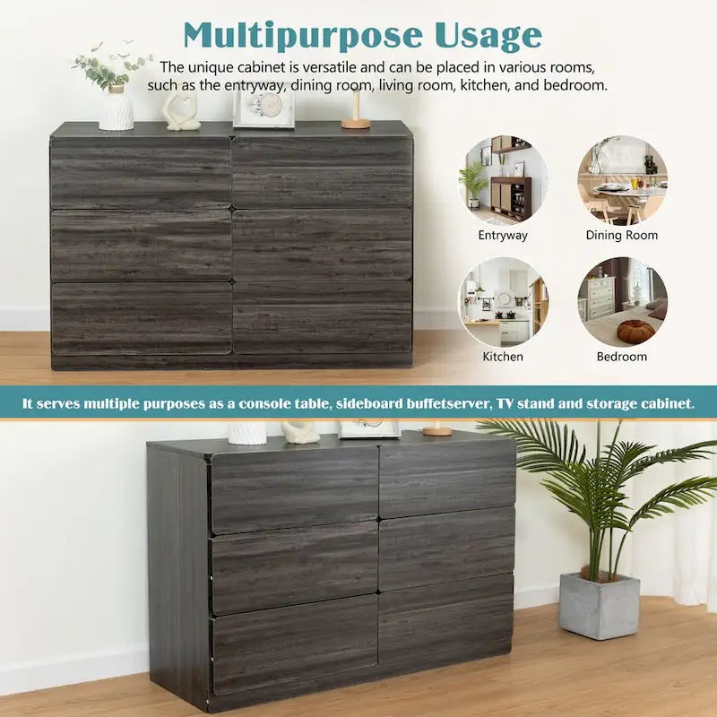 6-Drawer Dresser and Storage Cabinet – Gray