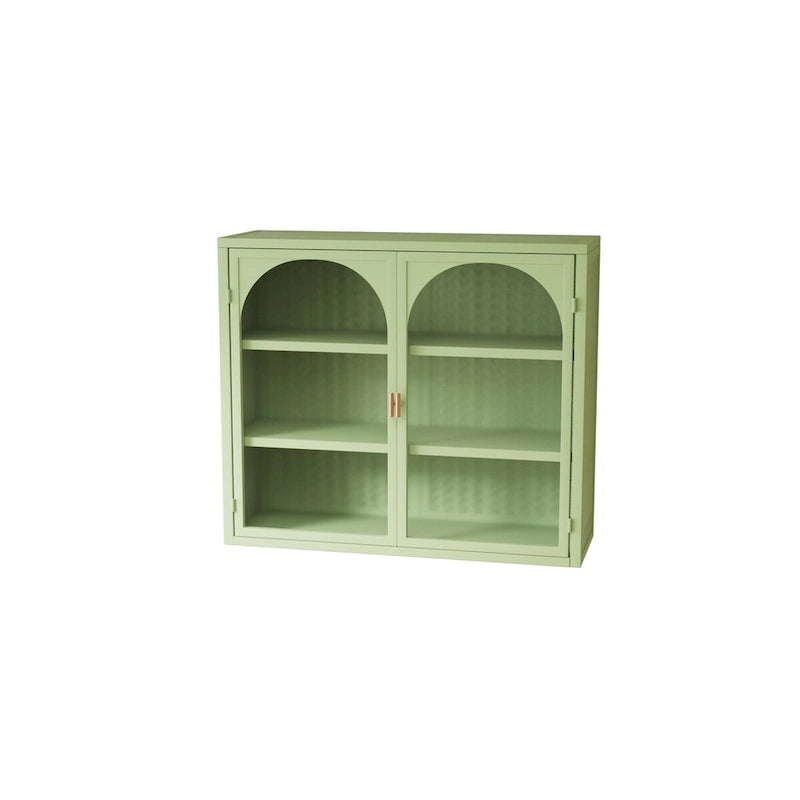 Modern Two-Door Wall Cabinet with Glass Doors and Three-Tier Storage – Woven Pattern, 27.56"W