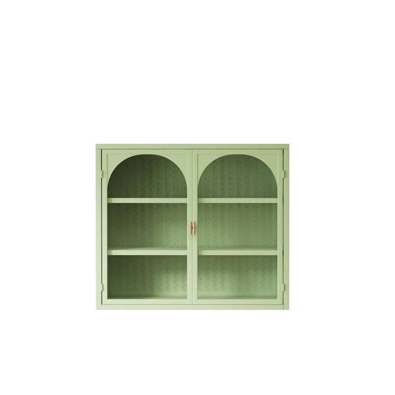Modern Two-Door Wall Cabinet with Glass Doors and Three-Tier Storage – Woven Pattern, 27.56"W