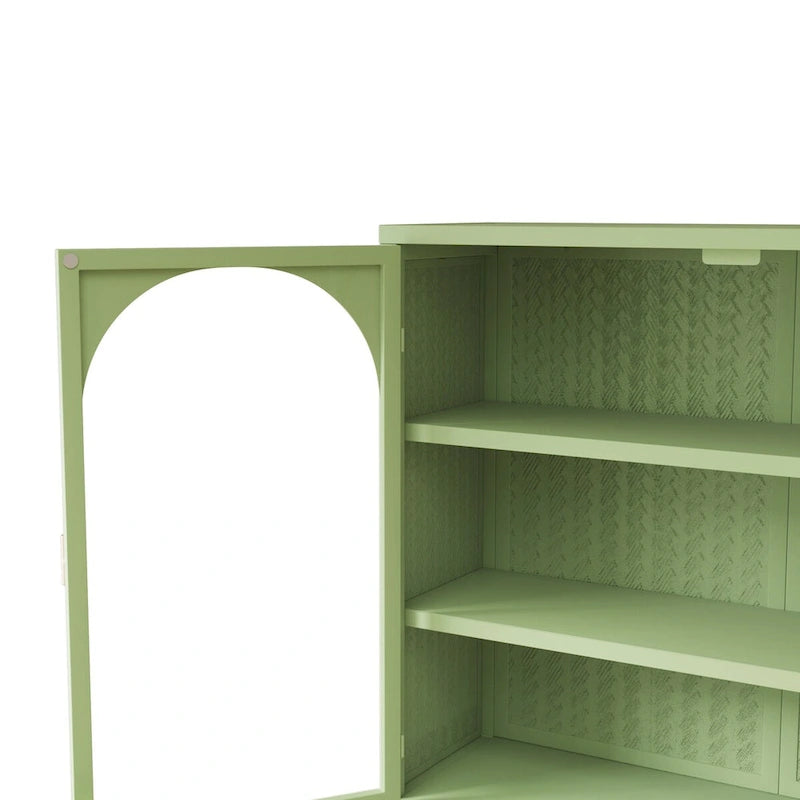 Modern Two-Door Wall Cabinet with Glass Doors and Three-Tier Storage – Woven Pattern, 27.56"W