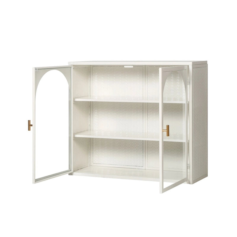 Modern Two-Door Wall Cabinet with Glass Doors and Three-Tier Storage – Woven Pattern, 27.56"W