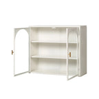 Modern Two-Door Wall Cabinet with Glass Doors and Three-Tier Storage – Woven Pattern, 27.56"W