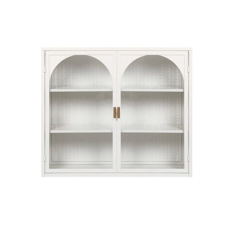Modern Two-Door Wall Cabinet with Glass Doors and Three-Tier Storage – Woven Pattern, 27.56"W