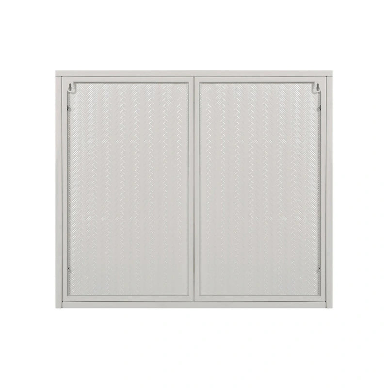 Modern Two-Door Wall Cabinet with Glass Doors and Three-Tier Storage – Woven Pattern, 27.56"W