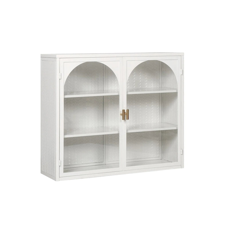 Modern Two-Door Wall Cabinet with Glass Doors and Three-Tier Storage – Woven Pattern, 27.56"W