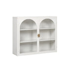 Modern Two-Door Wall Cabinet with Glass Doors and Three-Tier Storage – Woven Pattern, 27.56"W