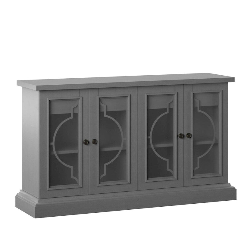 Sideboard with Frosted Glass Doors, 2 Interior Drawers and Adjustable Shelves – Antique Gray