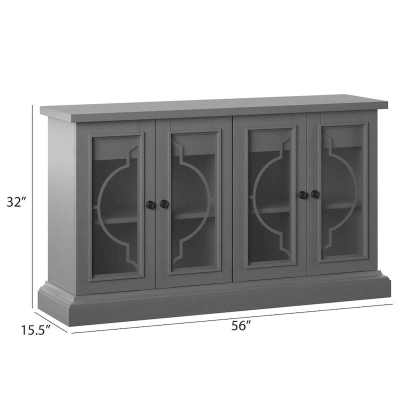 Sideboard with Frosted Glass Doors, 2 Interior Drawers and Adjustable Shelves – Antique Gray