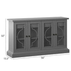 Sideboard with Frosted Glass Doors, 2 Interior Drawers and Adjustable Shelves – Antique Gray