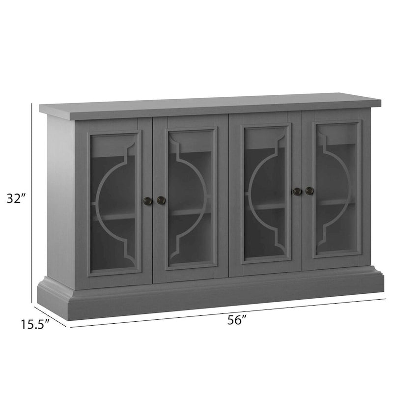 Sideboard with Frosted Glass Doors, 2 Interior Drawers and Adjustable Shelves – Antique Gray
