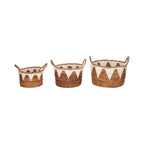 Coastal Banana Leaf Woven Baskets, Set of Three, Natural Finish - 14 x 14 x 10