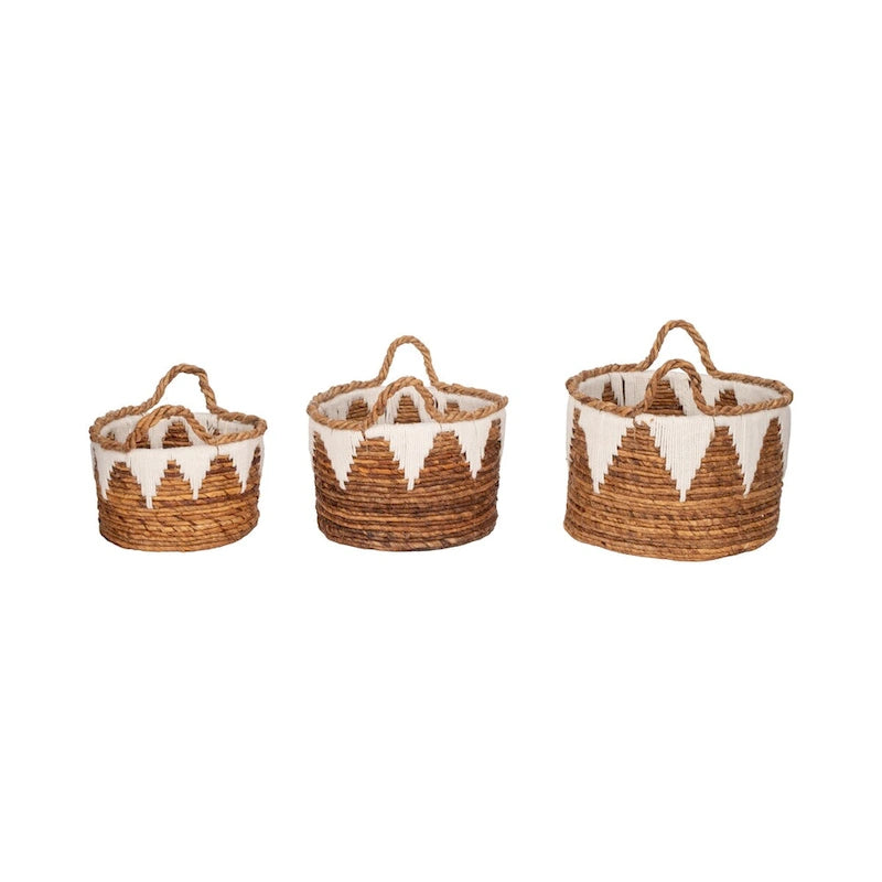 Coastal Banana Leaf Woven Baskets, Set of Three, Natural Finish - 14 x 14 x 10