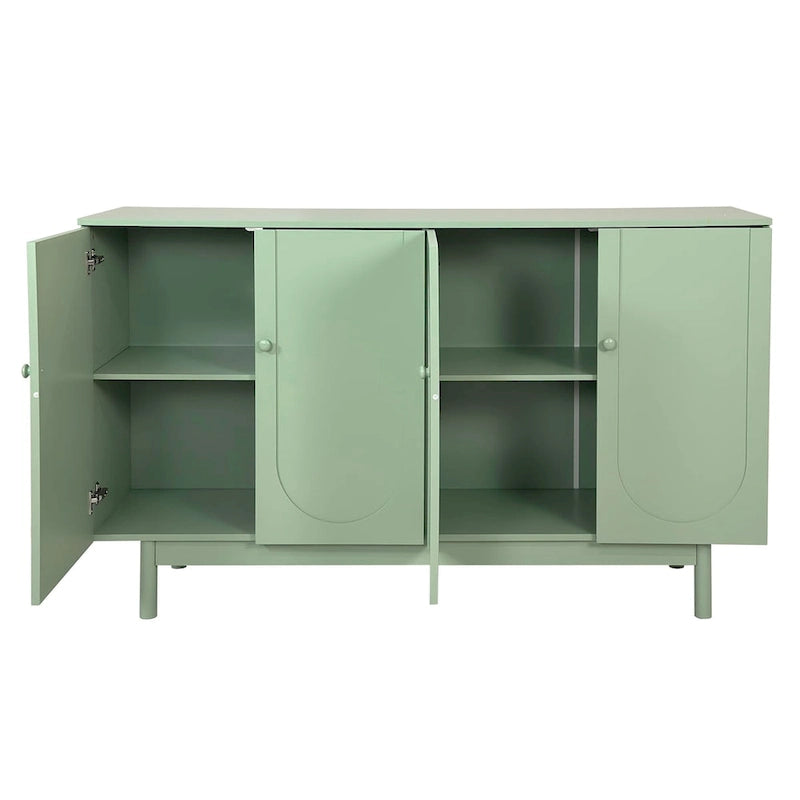 4-Door Storage Cabinet with Pine Legs and Intaglio Detail