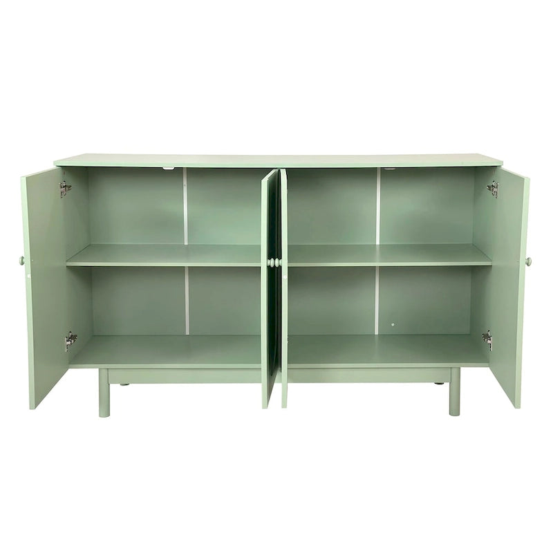 4-Door Storage Cabinet with Pine Legs and Intaglio Detail