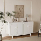 4-Door Storage Cabinet with Pine Legs and Intaglio Detail
