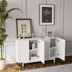 4-Door Storage Cabinet with Pine Legs and Intaglio Detail