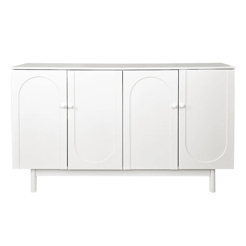 4-Door Storage Cabinet with Pine Legs and Intaglio Detail