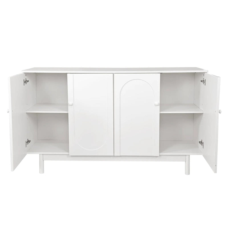 4-Door Storage Cabinet with Pine Legs and Intaglio Detail