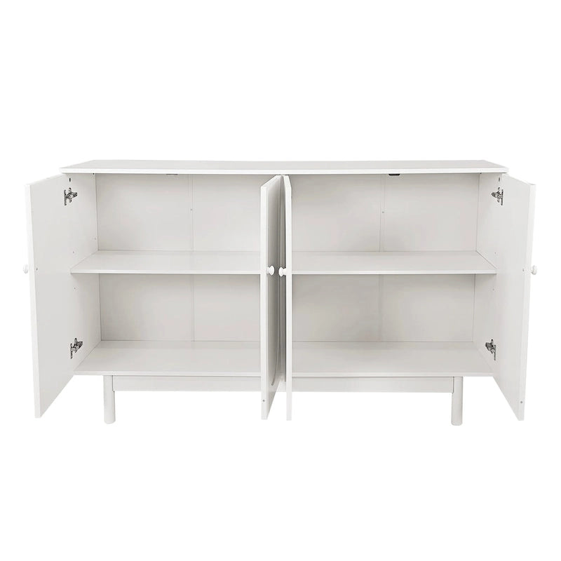 4-Door Storage Cabinet with Pine Legs and Intaglio Detail