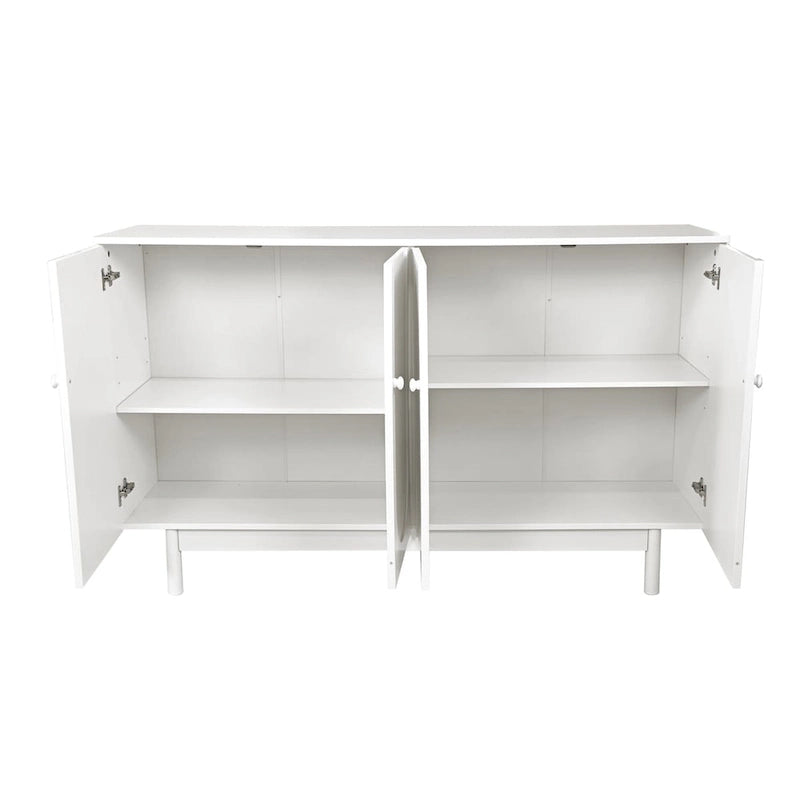 4-Door Storage Cabinet with Pine Legs and Intaglio Detail