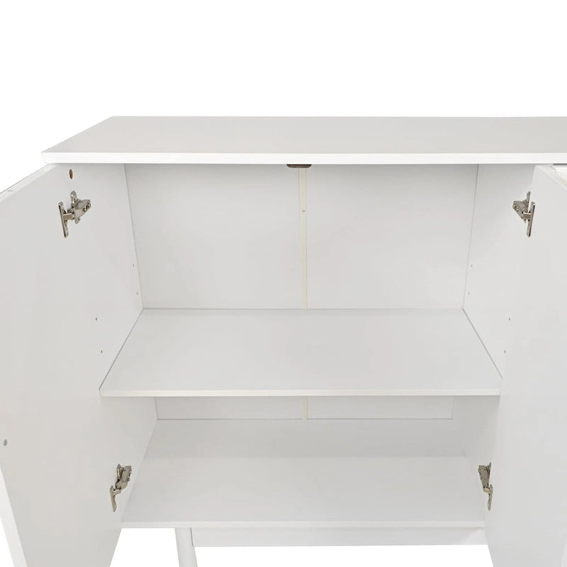 4-Door Storage Cabinet with Pine Legs and Intaglio Detail
