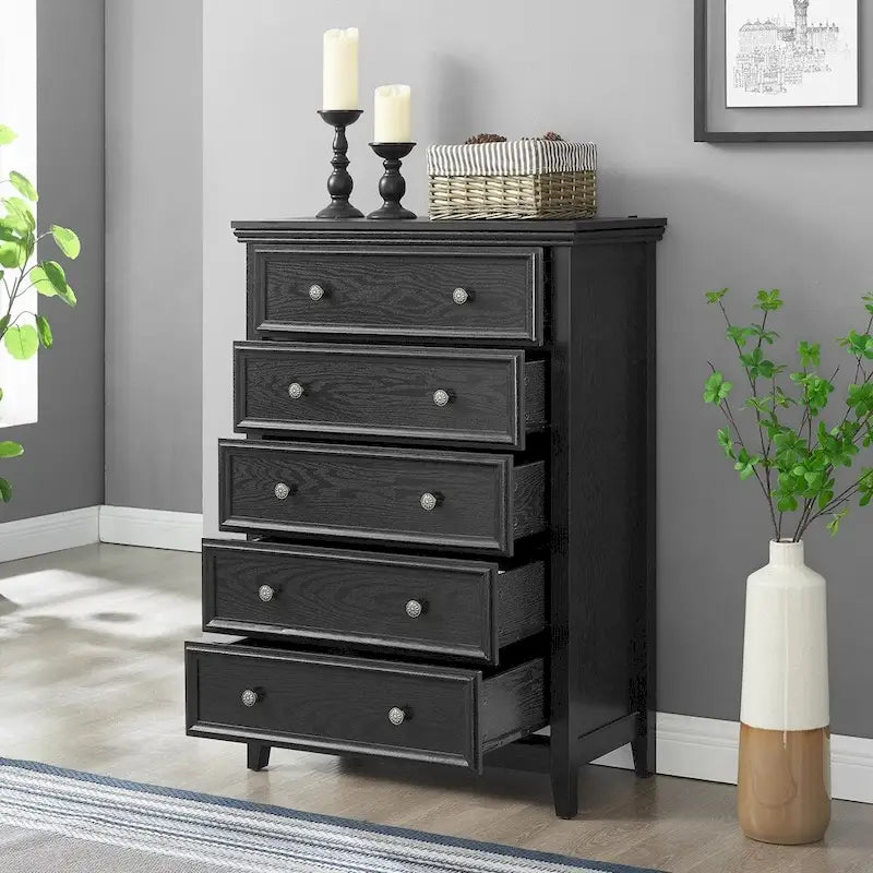5-Drawer Dresser Cabinet with Metal Handles and Smooth Slide Rails – 31.5"W x 15.75"D x 44.3"H