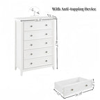 5-Drawer Dresser Cabinet with Metal Handles and Smooth Slide Rails – 31.5"W x 15.75"D x 44.3"H