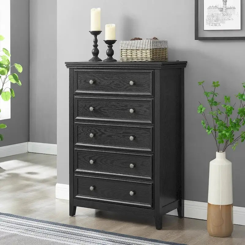 5-Drawer Dresser Cabinet with Metal Handles and Smooth Slide Rails – 31.5"W x 15.75"D x 44.3"H