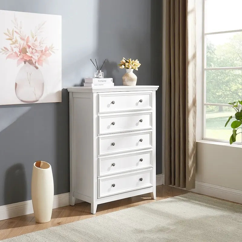 5-Drawer Dresser Cabinet with Metal Handles and Smooth Slide Rails – 31.5"W x 15.75"D x 44.3"H