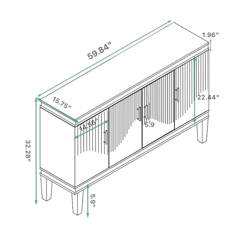 4-Door Cabinet with Adjustable Shelves – 59.84"L x 15.75"W x 32.28"H