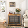 Furniture Style Dog Crate Side Table on Wheels with Double Doors and Lift Top,Rustic Brown,31.50 W x 22.05 D x 25 H.