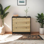 3-Drawer Storage Dresser with Rattan Woven Panels and Pine Legs - 31.5"W x 15.7"D x 47.2"H