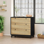 3-Drawer Storage Dresser with Rattan Woven Panels and Pine Legs - 31.5"W x 15.7"D x 47.2"H