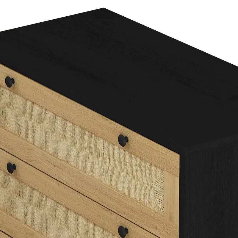 3-Drawer Storage Dresser with Rattan Woven Panels and Pine Legs - 31.5"W x 15.7"D x 47.2"H