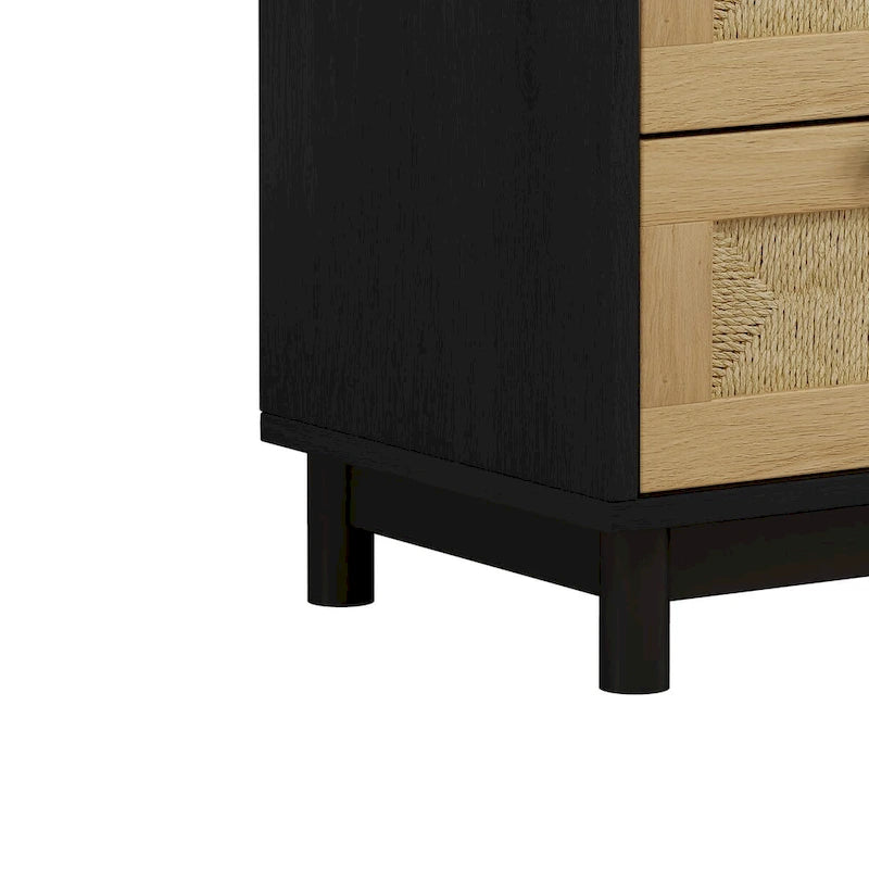 3-Drawer Storage Dresser with Rattan Woven Panels and Pine Legs - 31.5"W x 15.7"D x 47.2"H