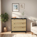 3-Drawer Storage Dresser with Rattan Woven Panels and Pine Legs - 31.5"W x 15.7"D x 47.2"H