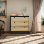 3-Drawer Storage Dresser with Rattan Woven Panels and Pine Legs - 31.5"W x 15.7"D x 47.2"H