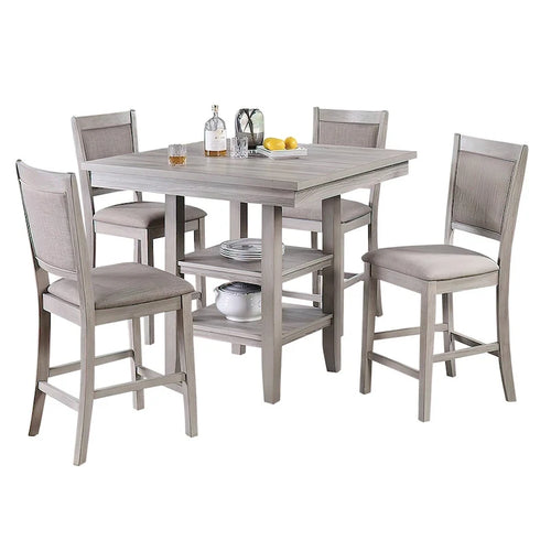 5 Piece Counter Height Dining Set, Table and 4 Chairs, Padded Seats, Gray