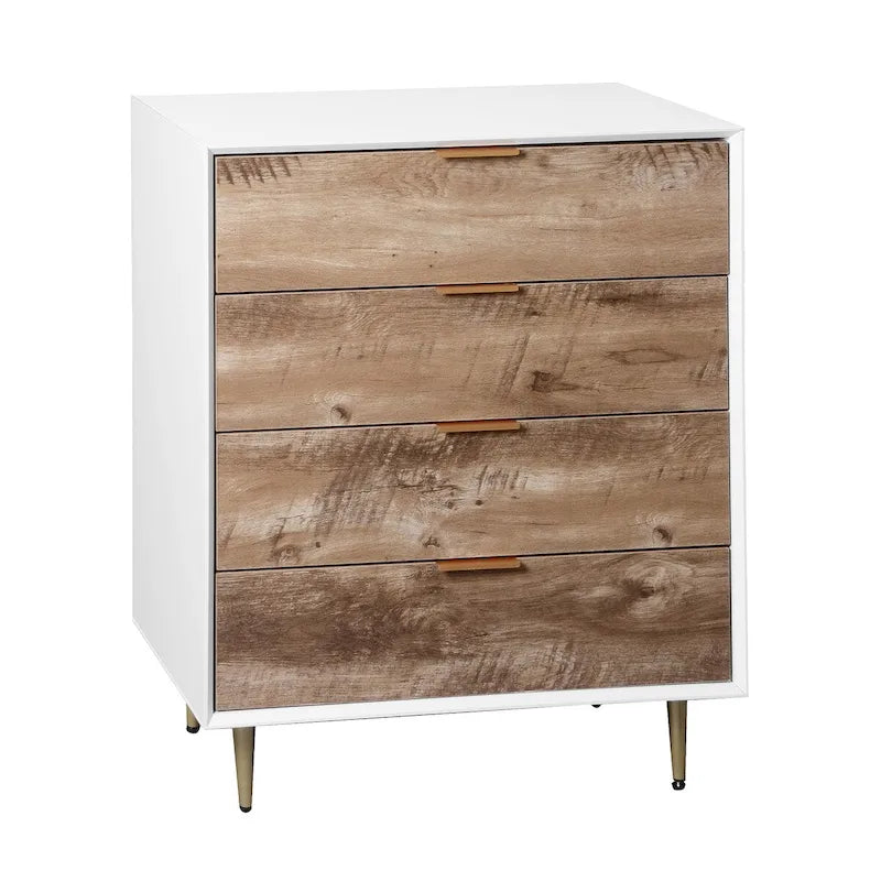 4-Drawer Tall Dresser with MDF Construction and Metal Legs – Natural