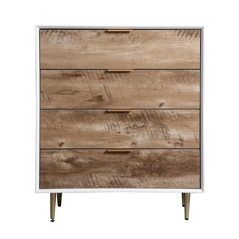 4-Drawer Tall Dresser with MDF Construction and Metal Legs – Natural