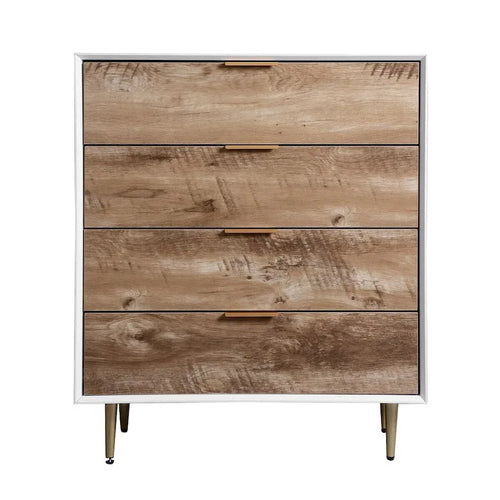 4-Drawer Tall Dresser with MDF Construction and Metal Legs – Natural