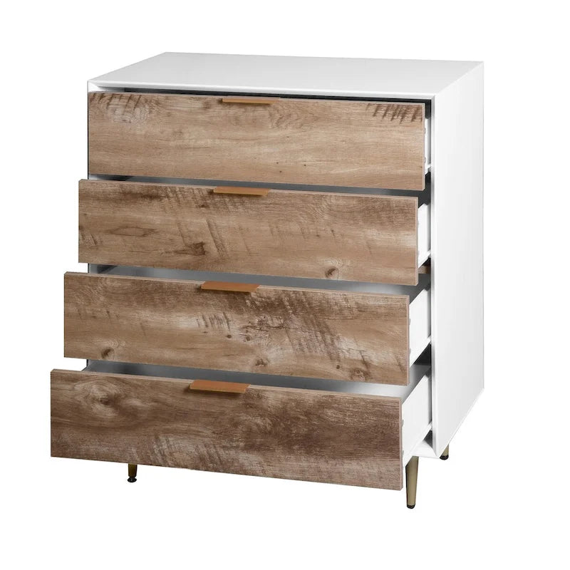 4-Drawer Tall Dresser with MDF Construction and Metal Legs – Natural