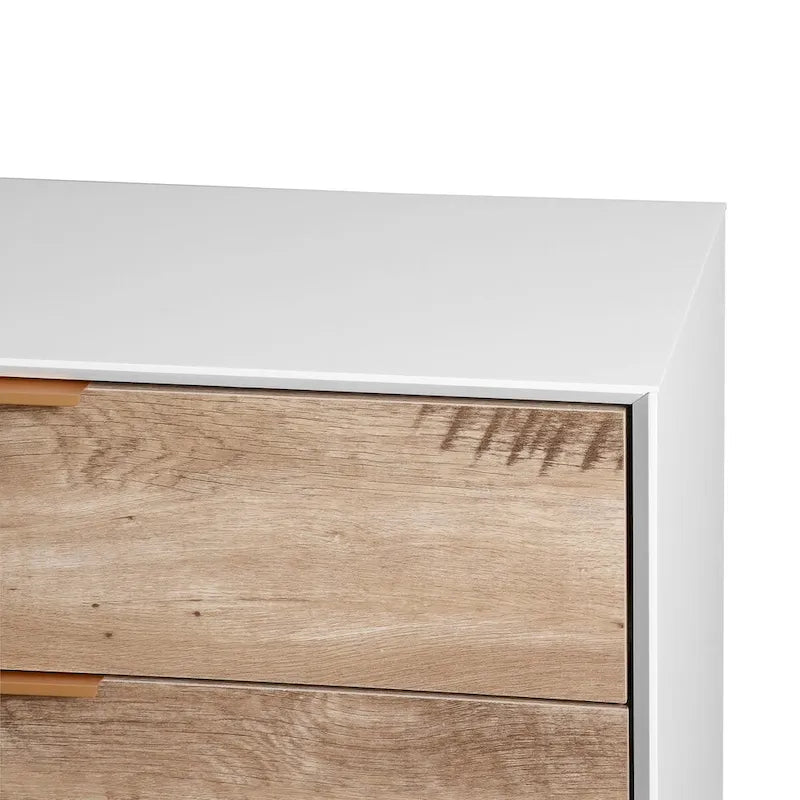 4-Drawer Tall Dresser with MDF Construction and Metal Legs – Natural