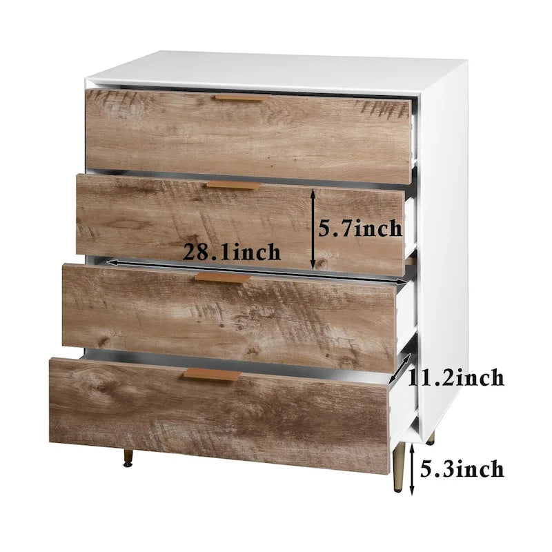 4-Drawer Tall Dresser with MDF Construction and Metal Legs – Natural