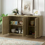 3-Door Sideboard with Adjustable Shelves and Black Handles